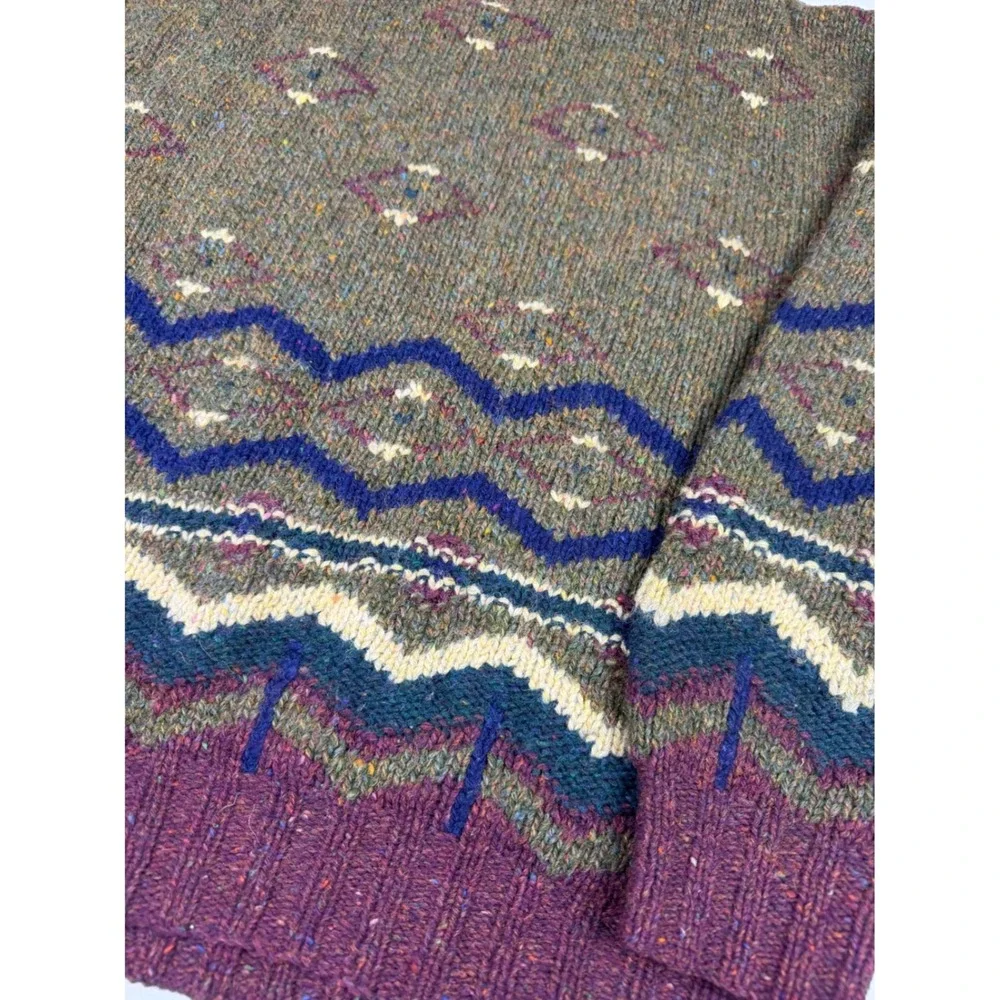 Regatta Sport Vtg 100% Wool Fair Isle Knit Crewneck Sweater Mens XL Green Purple